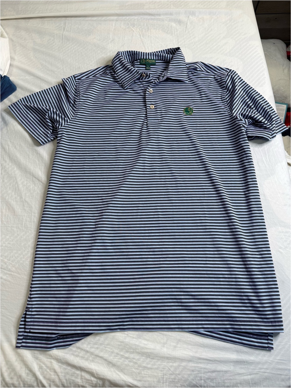 Men's Navy and White Striped Polo Shirt - Unbranded